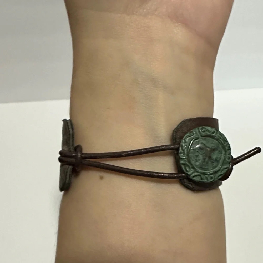Artisan Blessed Green and Brown cuff button bracelet